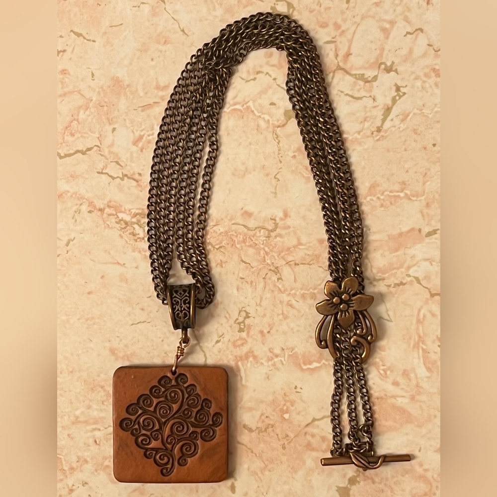 Artisan Floral Brown Pendant Necklace